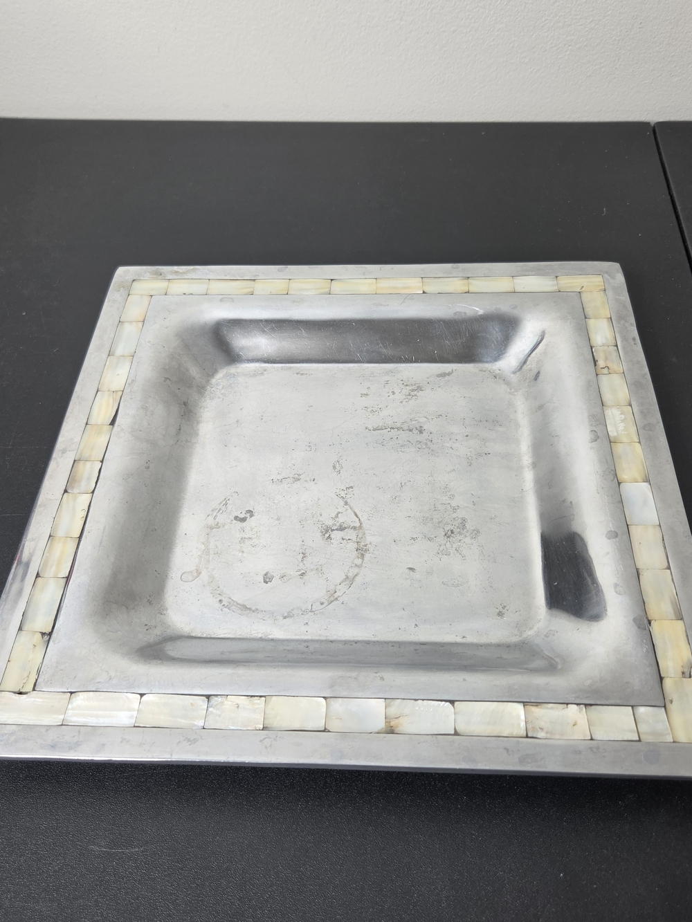 Towle Silver Metal Decorative Tray with Mother-of-Pearl Inlay